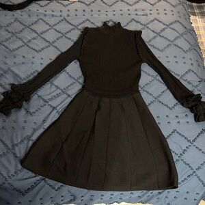 Zara Black Long-Sleeve Dress with Ruffle Accents